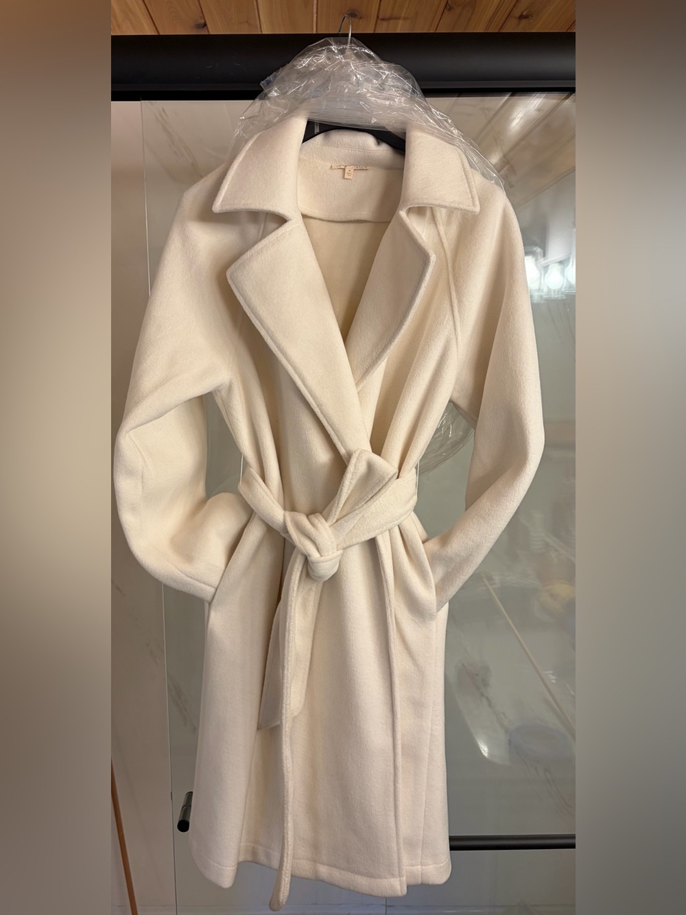 Cream wrap coat with tie